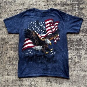Blue and red graphic tee with an eagle design